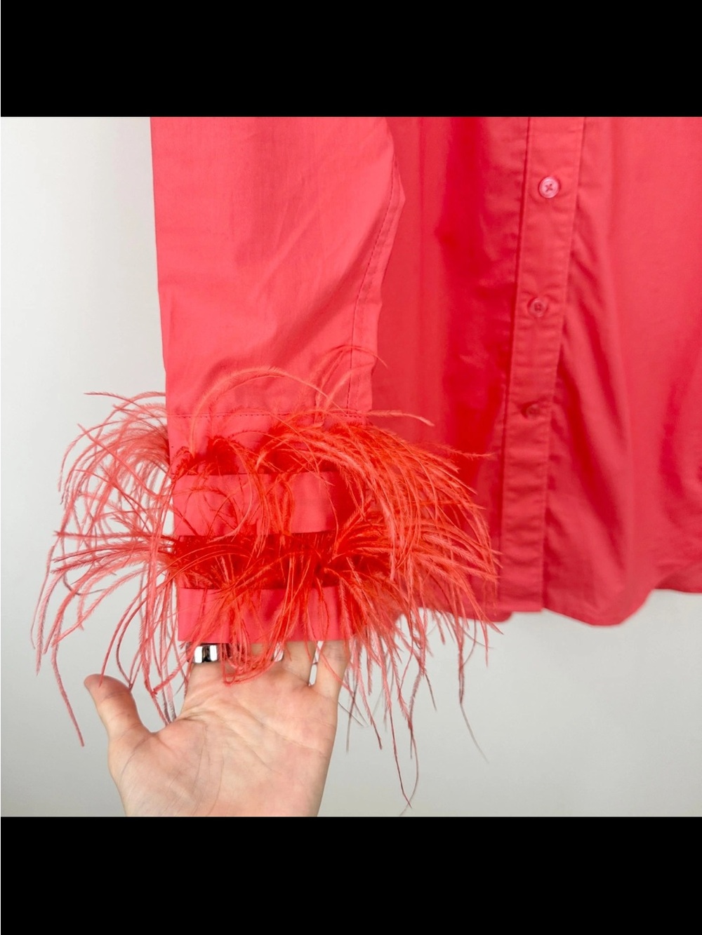 J.Crew Collection Feather Trim Poplin Button Up Shirt Coral Pink US 4 NWOT - Picture 6 of 11